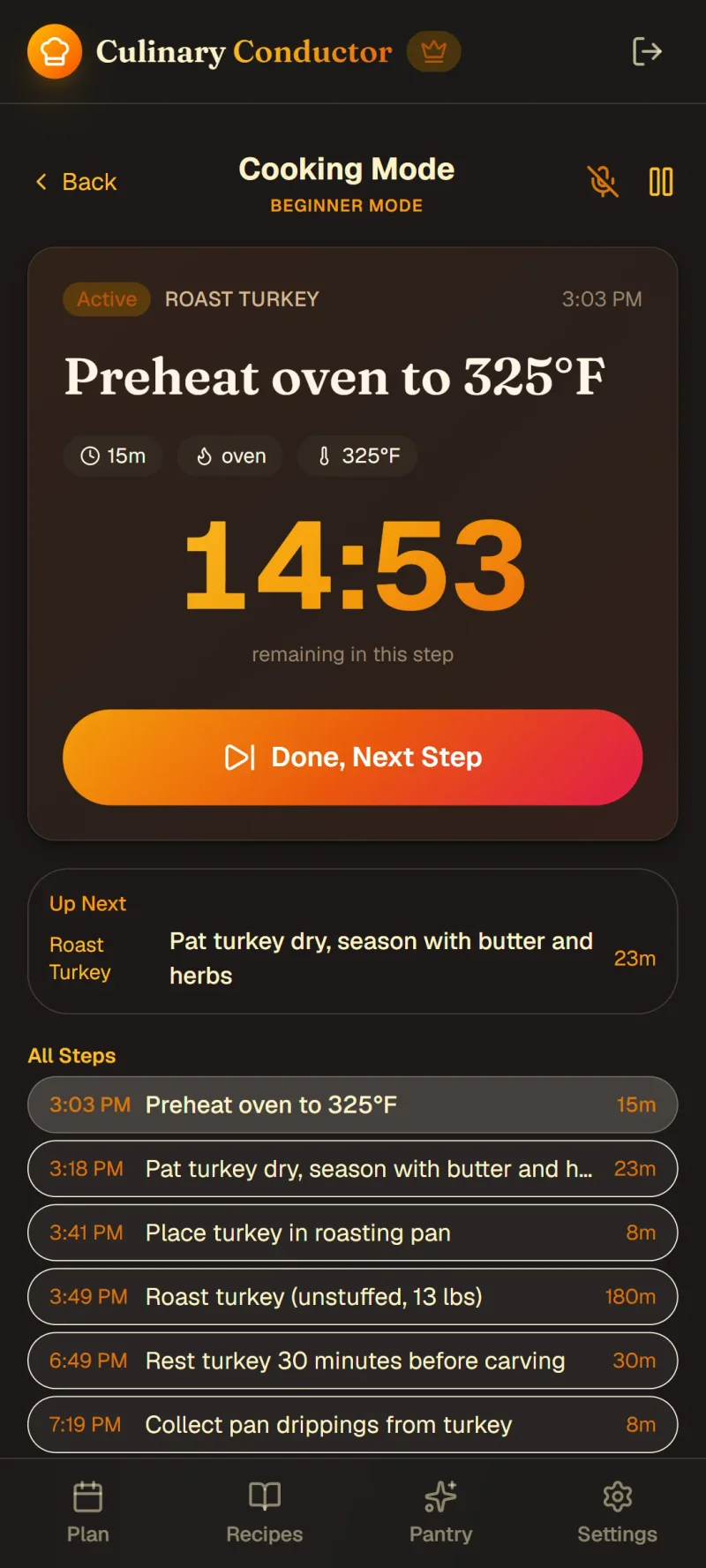 Cooking mode with active timer