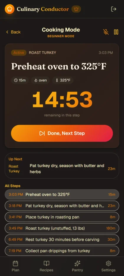 Cooking mode with active timer